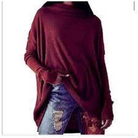 Free People Tops - Free People Juicy Long Sleeve M Date Night Waffle Knit Cowl Neck Dolman Sleeve